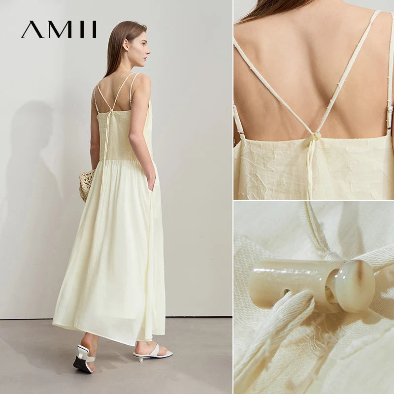 រ៉ូប AMII បែប Minimalism ប្រណីតឆ្នាំ ២០២៦ រ៉ូប Camisole លំនាំផ្កា រ៉ូបឆ្នេរខ្សាច់ សម្លៀកបំពាក់ស្ត្រី ១២៥៤២២៦០