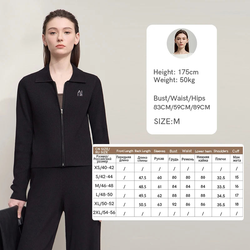 AMII Cardigan for Women 2026 Autumn New Minimalist Commuter Embroidery Versatile Slim Knitting Casual Wide-leg Trousers 12543128