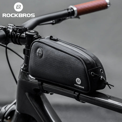 ROCKBROS Bicycle Bag 1.3L Portable Frame Front Tube Cycling Bag Waterproof MTB Road Bicycle Pannier Black With Headphone Jack