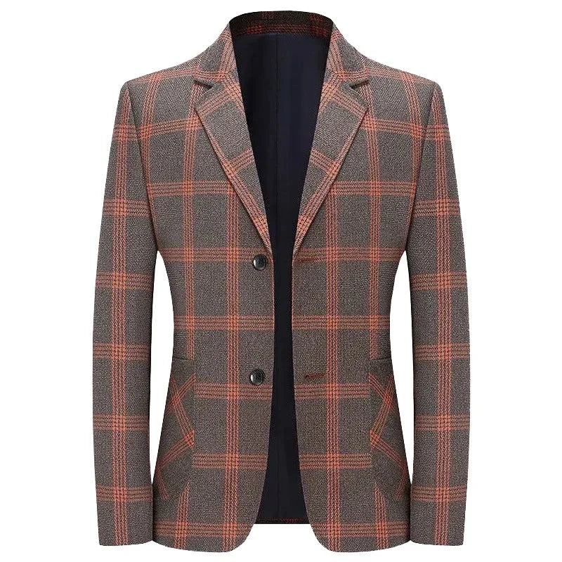 2026 New Men's Plaid Blazer – Classic Blue Checkered Suit Jacket, Slim Fit Business Casual Coat for Office, Wedding, Size M-4XL