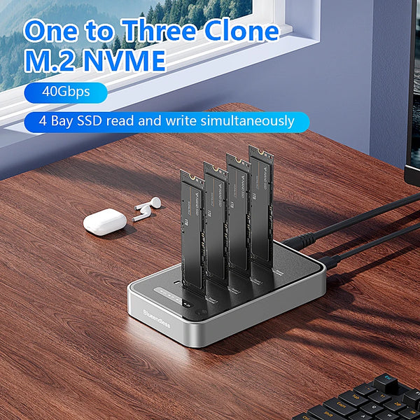 ស្ថានីយ៍ចត SSD M.2 NVME 4 Bay របស់ Blueendless ជាមួយនឹង Offline Clone USB4 40Gbps M2 Nvme PCIE SSD Enclosure External Harddisk Case
