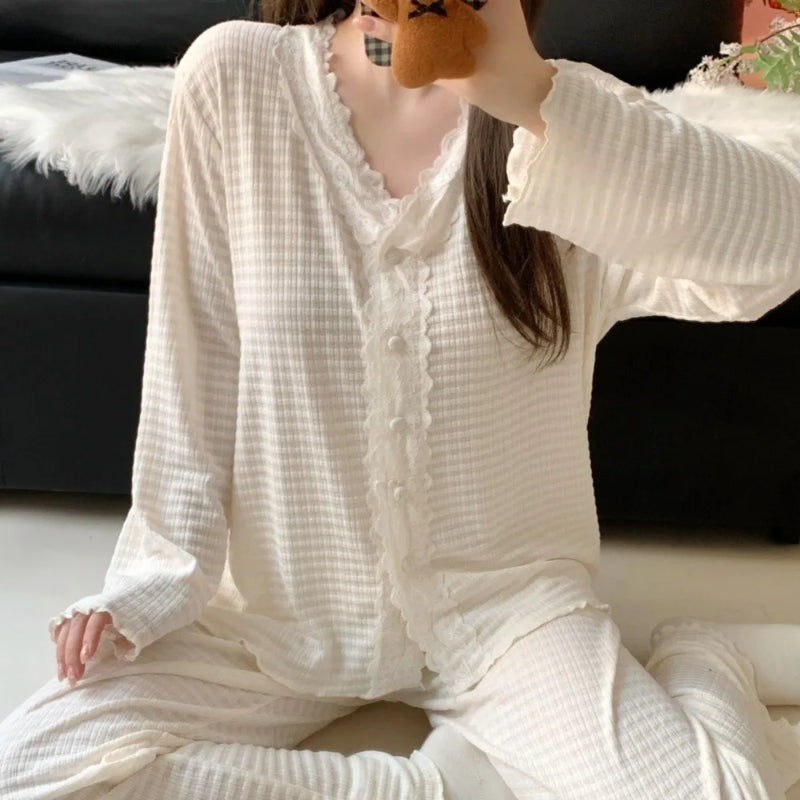 Women's Pajamas Nightwear 2 Piece Nighty Spring Autumn Long Sleeve Sleepwear for Sleeping Sets Ladies Pijamas Home Wear Pyjamas