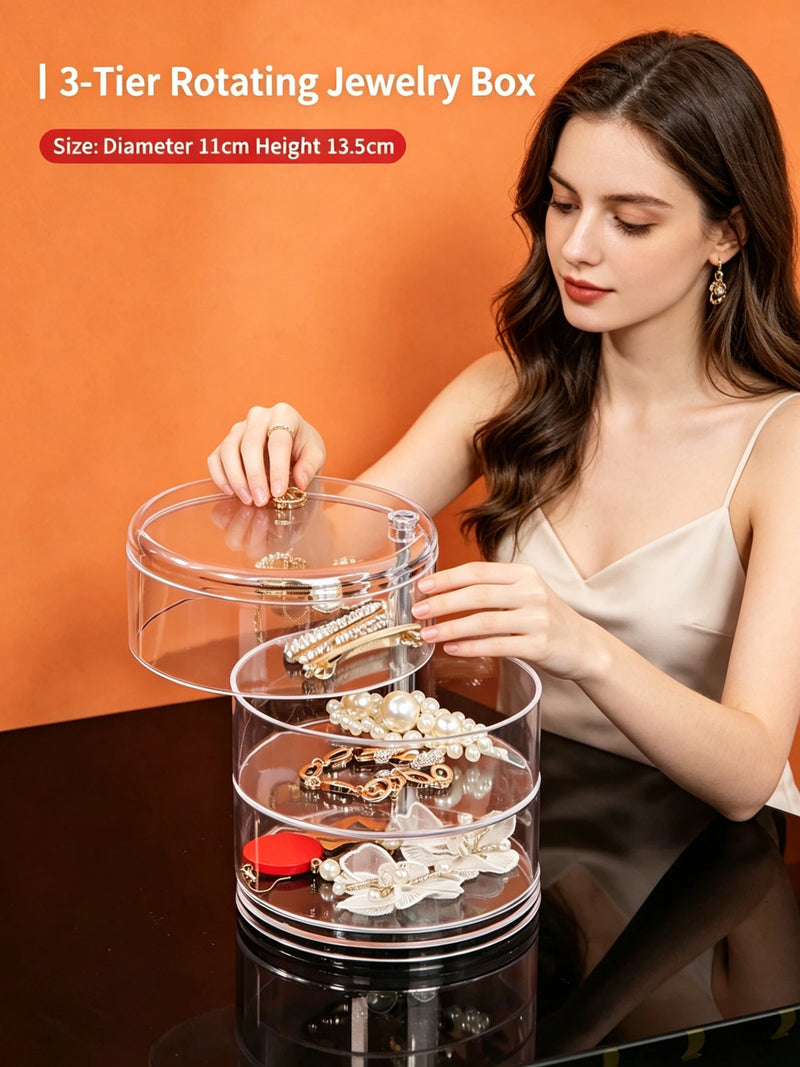 4 Tier Rotatable Acrylic Jewelry Organizer Display Stand Clear Spinning Earring Hair Clip Ring Storage Holder Makeup Cosmetic Ac
