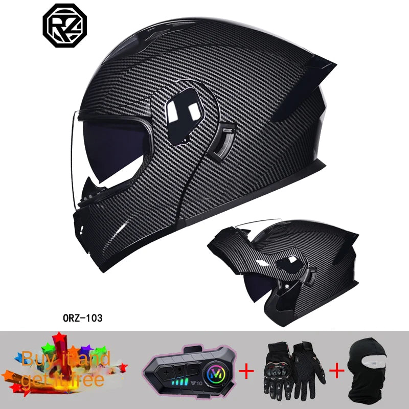 2024 New Motorcycle Professional Racing Flip Up Helmet ABS Material Modular Dual Lens Bluetooth Helmets DOT Certification