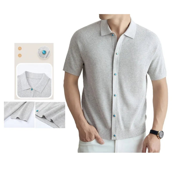 Men's Short Sleeve Knitted Polo Shirt | Breathable Linen & Tencel Blend | Casual Slim Fit Business Top | Summer Old Money Style