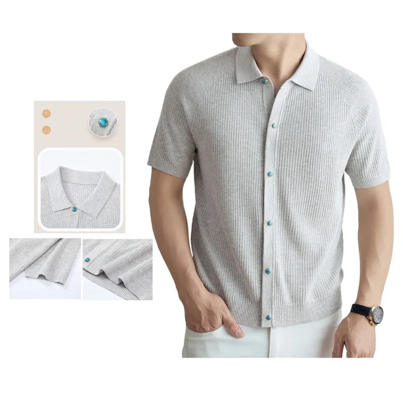 Men's Short Sleeve Knitted Polo Shirt | Breathable Linen & Tencel Blend | Casual Slim Fit Business Top | Summer Old Money Style