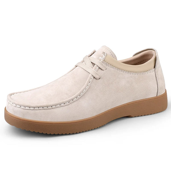 Men's Suede Moccasins Casual Lace Up Walking Shoes Non Slip Rubber Sole Lightweight Comfort Daily Driving Shoes