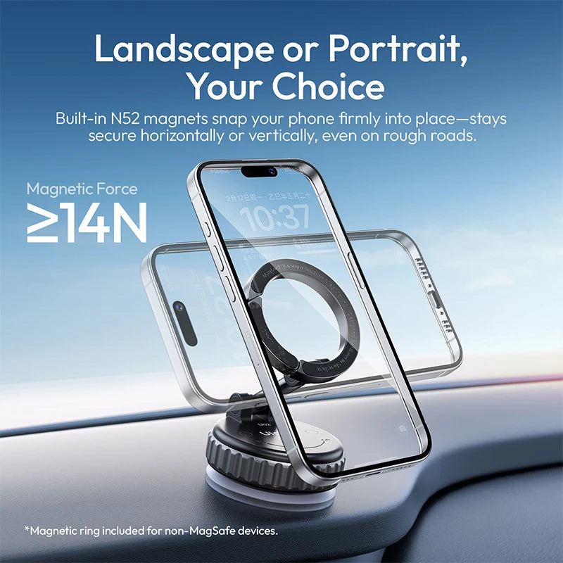 ជើងទ្រ រថយន្ត Ulanzi MA40 MagLock Suction Cup Mount សម្រាប់ ទូរសព្ទ ដៃ iPhone 17 16 Pro Max Android ជាមួយ នឹង ការ លៃតម្រូវ 3-Axis បង្វិល 360°