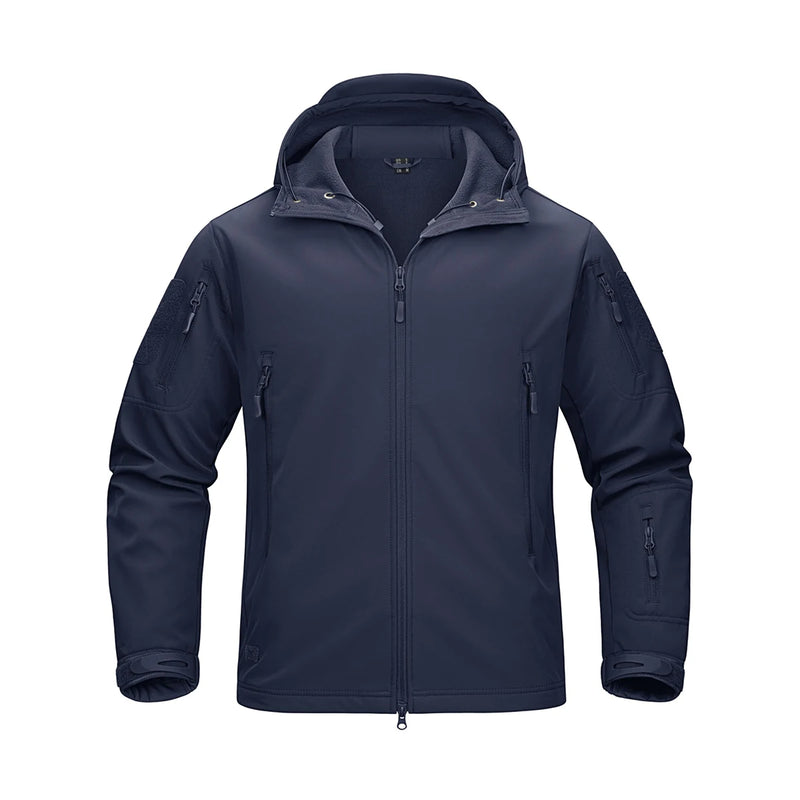 TACVASEN Men's Working Outdoors Jacket Warm Fleece Lined Hooded Coat Waterproof Soft-shell Multiple Zippered Pockets Jacket