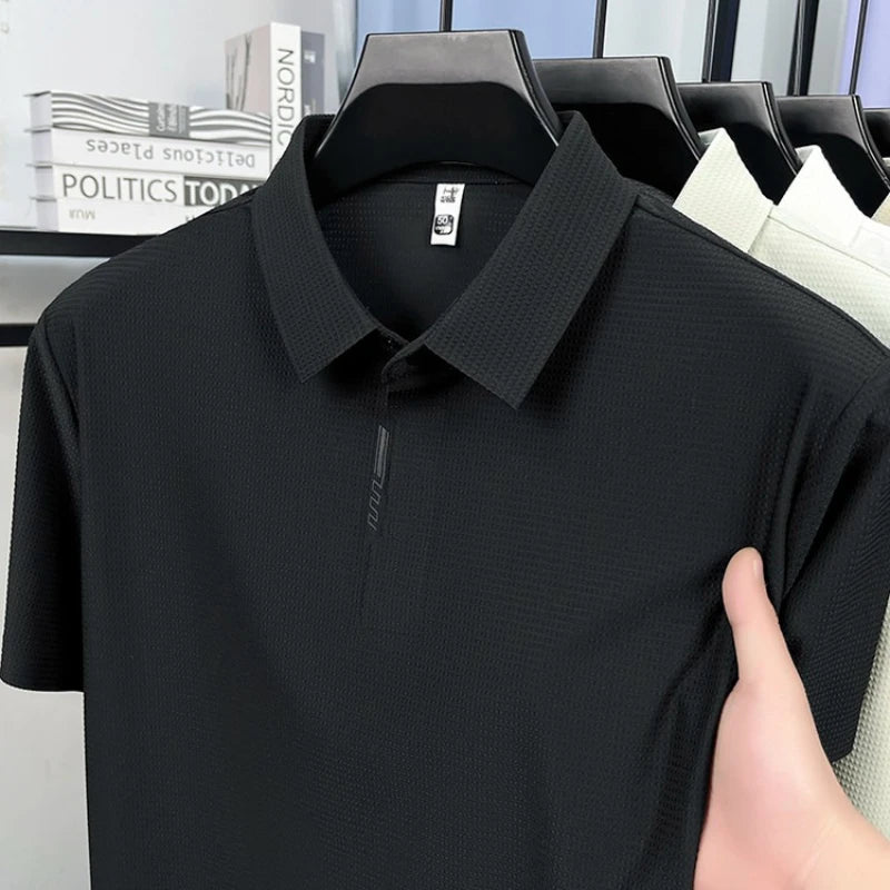 Men's Polo Shirt - UV 50+ & 10A Antibacterial, 180g Breathable Textured Fabric, Cooling Quick-Dry