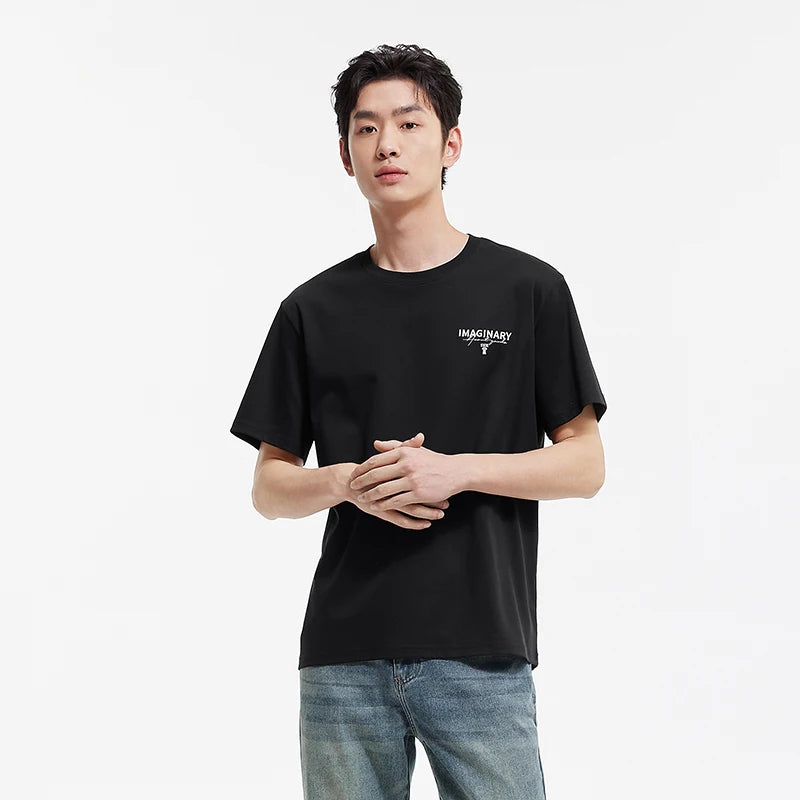 Semir Men Tshirt Soft Print Letter Embroidered Crew Neck 2026 Summer Casual Style Comfortable Fashion Breathable All Match Top