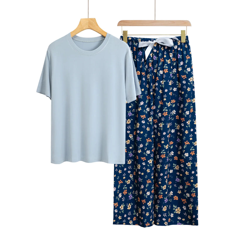 Pyjamas Femmes New Loungewear Women's Pajamas With Pants Set Spring Summer Modal Sleepwear Pijama Suit Loose Home Wear Clothes