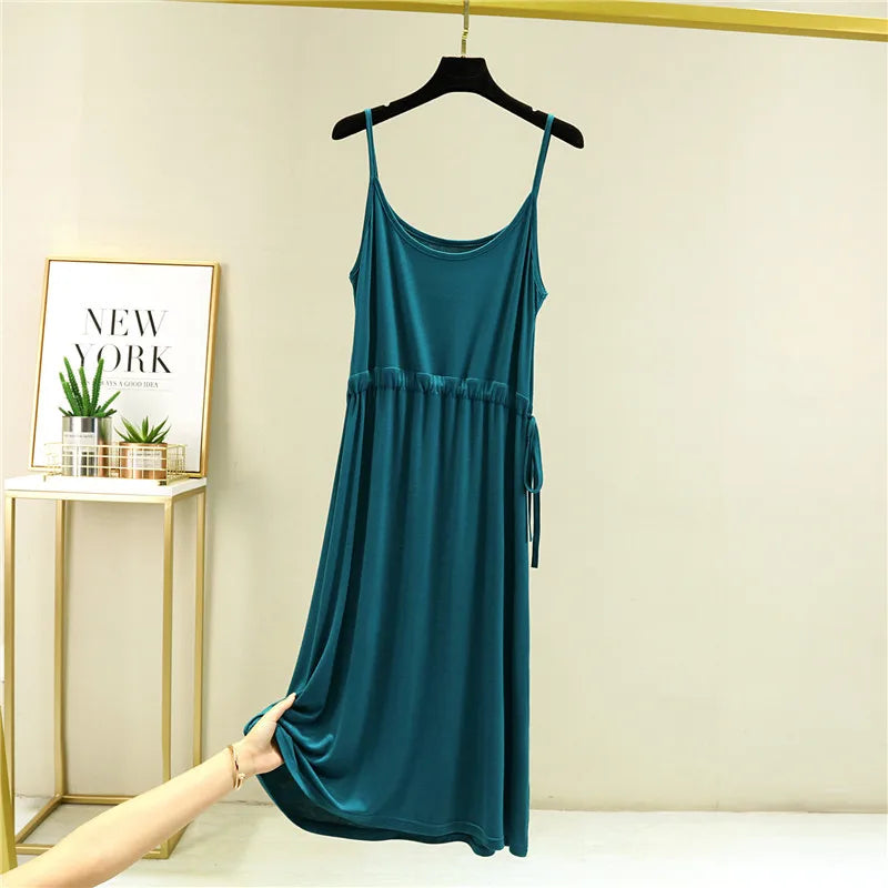 Fdfklak New Modal Cotton Night Dresses For Women 2025 Sexy Suspenders Nightshirt Drawstring Waist Slim Nightgowns Female