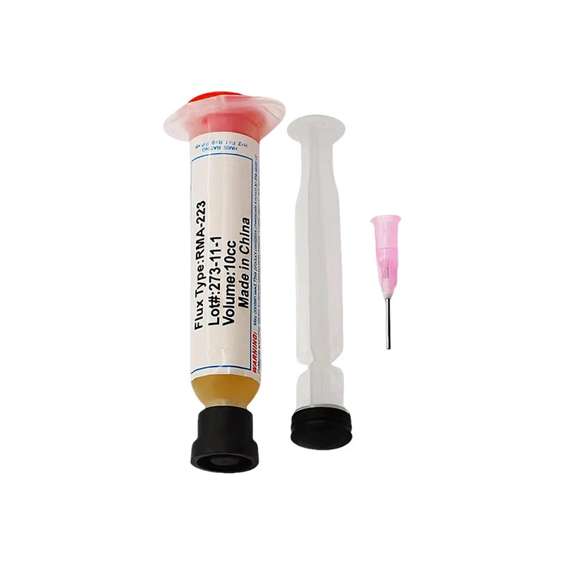 ហ្វ្លុយស៊ីល័រ RMA-223 Rosin 10cc មានជាតិស្អិតខ្ពស់ ផ្សែងទាប គ្មានសំណល់ សម្រាប់ឧបករណ៍ជួសជុលទូរស័ព្ទ និងបន្ទះឈីបកុំព្យូទ័រ PCB BGA PGA