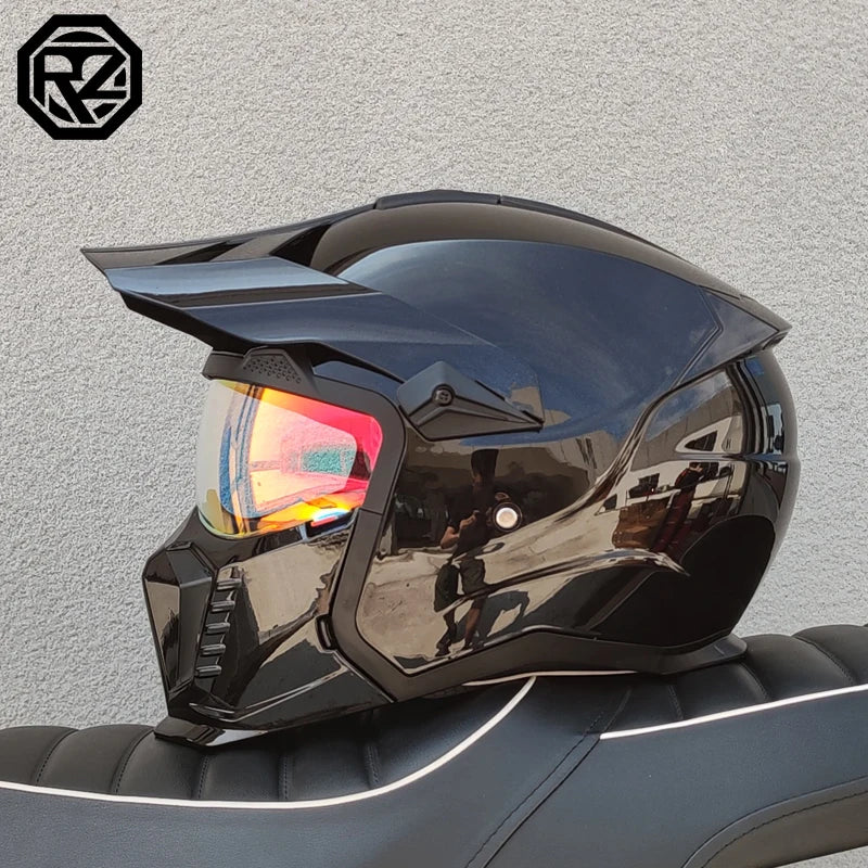 ORZ approves high-quality retro motorcycle helmet modular multifunctional combination helmet Black Warrior off-road full helmet