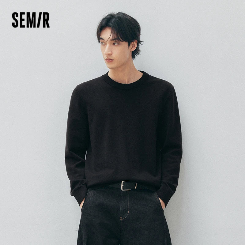 Semir Men Knit Sweater Solid Color Wool Blend Thermal Warmth Antistatic Antibacterial 2026 New Winter Daily Wear