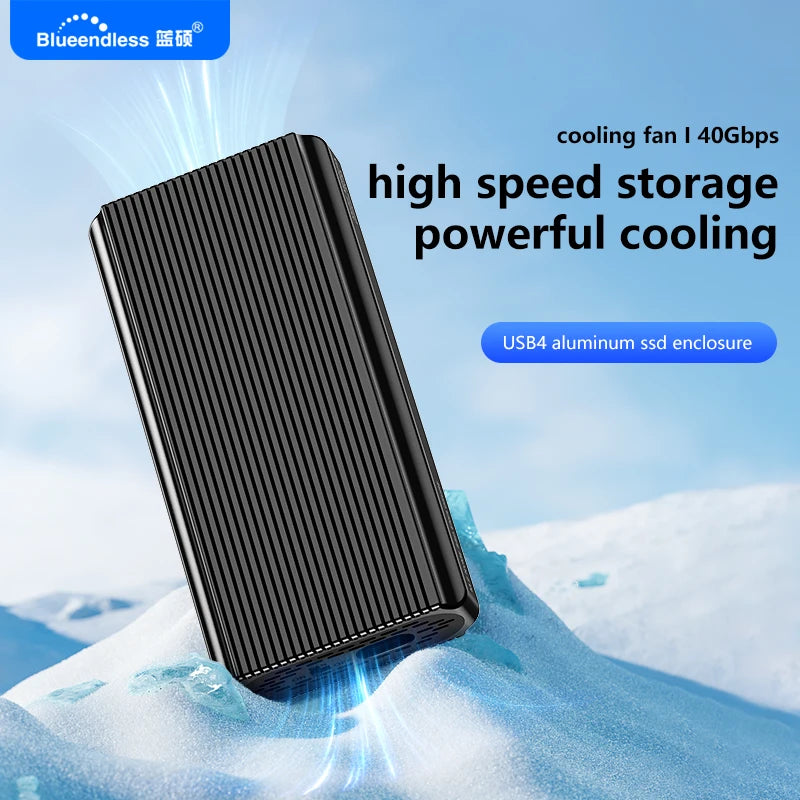 ប្រអប់ Blueendless USB4 40Gbps M.2 NVMe SSD ជាមួយកង្ហារត្រជាក់ ប្រអប់ PCIe 4.0 Solid State Drive ដែលឆបគ្នាជាមួយ Thunderbolt 4/3