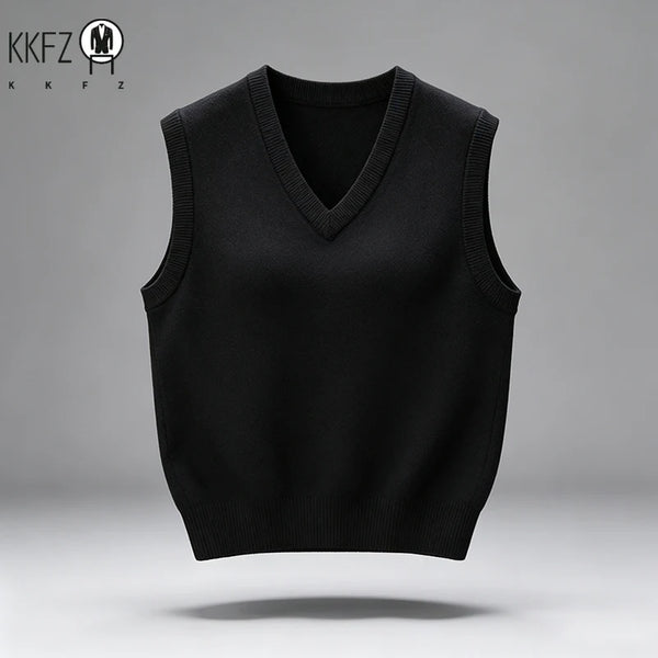 New Arrival Mens V Collar Knit Vest Thick Soft Knitting Material Slim Cut Sleeveless Autumn Winter Outer Layer Tops