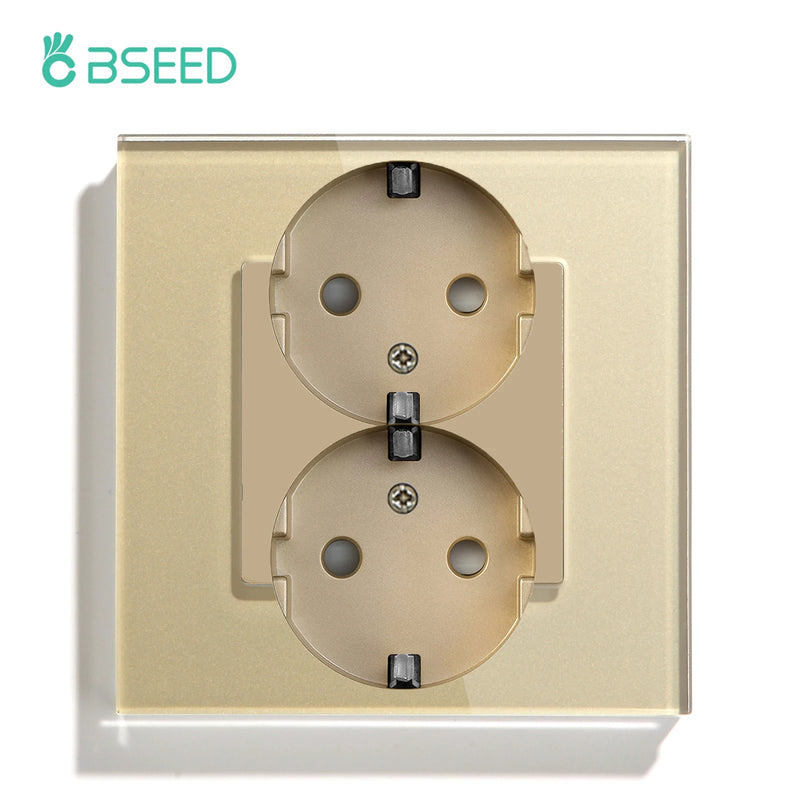 BSEED Mechanical Wall Button Switch 1/2/3Gang 1Way Wall Power Socket Glass Frame USB Type-C Charge Port Home Improvement