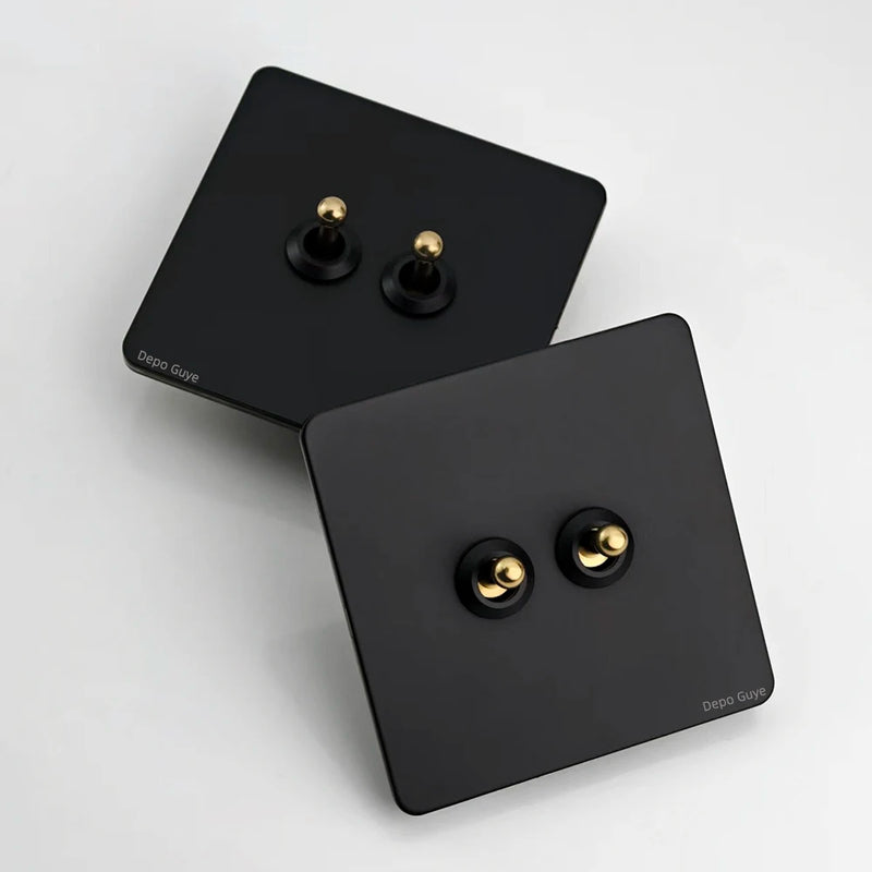 5/10PCS EU Standard Toggle Wall Switch Black Stainless Steel 1-4Gang 2Way Light Brass Lever Switch Panel For Home Improvement