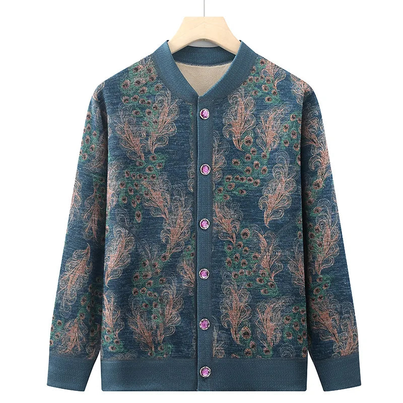 Autumn New Women's Clothing Hot Velvet Warm Cardigan Woman Jacket Winter Thicken Middle Aged Mother Sweater Coat Femmes Jumper