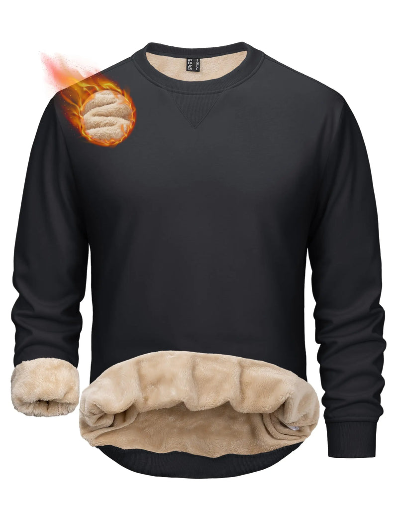TACVASEN Men's Sherpa Lined Sweatshirt Thermal Fleece Pullover Winter Warm Thick Crewneck Sweatshirts Casual Solid Tops For Men