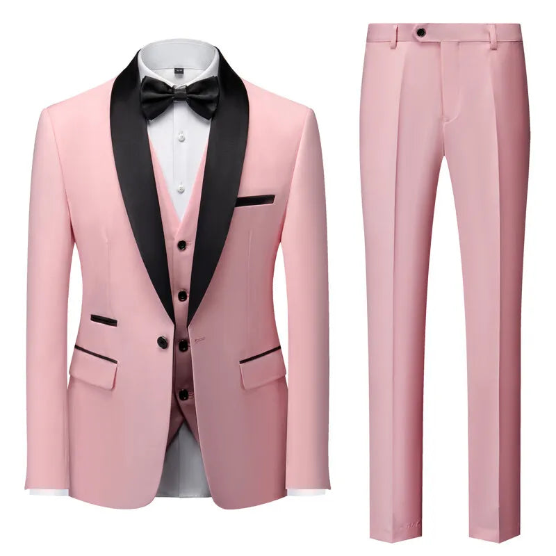 2026 Men's Black 3-Piece, Slim-fit Formal Jacket and Waistcoat Paired with Trousers, Asian Size, Red, White, Gray, Purple