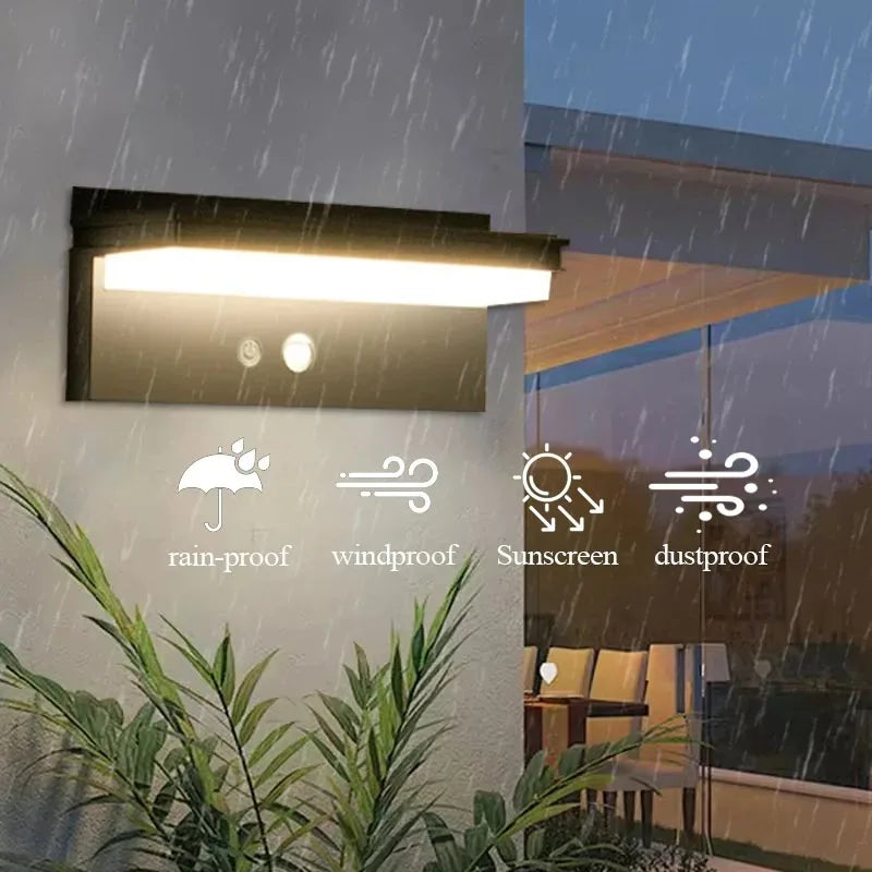 Solar Power Wall Lamp IPX5 Waterproof Garden Lights Motion Sensor  Energy Saving Light for Exterior Spot Porch Yard Lighting