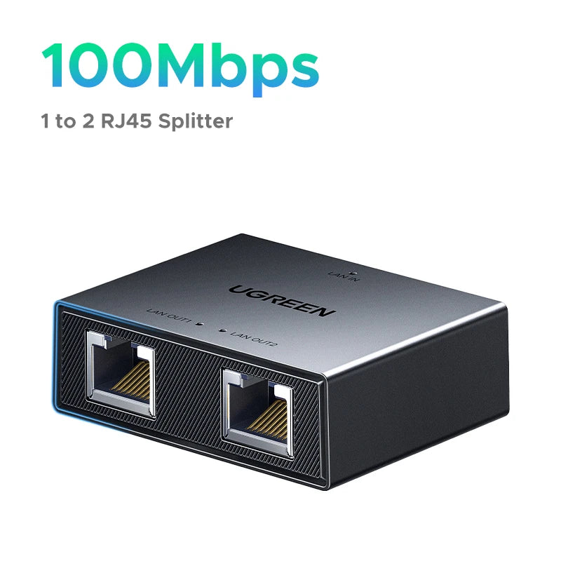 UGREEN Ethernet Splitter 100Mbps 1 to 2 RJ45 Splitter Ethernet Adapter Lan Connector Switch Coupler for PC Laptop TV Box Router