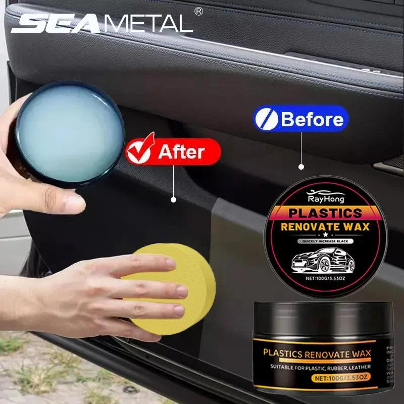 SEAMETAL Car Plastic Restorer Crystal Clear Auto Interior Leather & Panel Renewal Wax Back To Black Gloss Car Polish Wax Cream