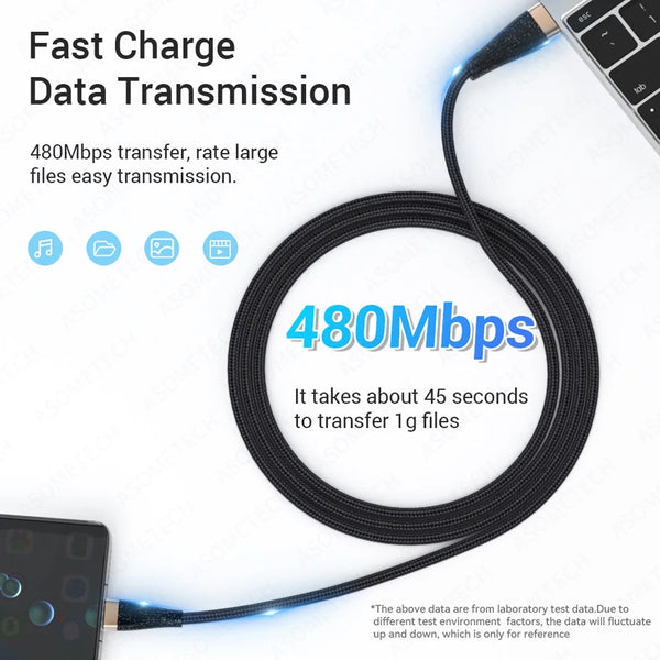 ខ្សែសាក USB 6A សម្រាប់ទូរស័ព្ទ ខ្សែ Type C ខ្សែសាក USB A ទៅ Type C សម្រាប់ Xiaomi Samsung MacBook ខ្សែសាកទិន្នន័យលឿន