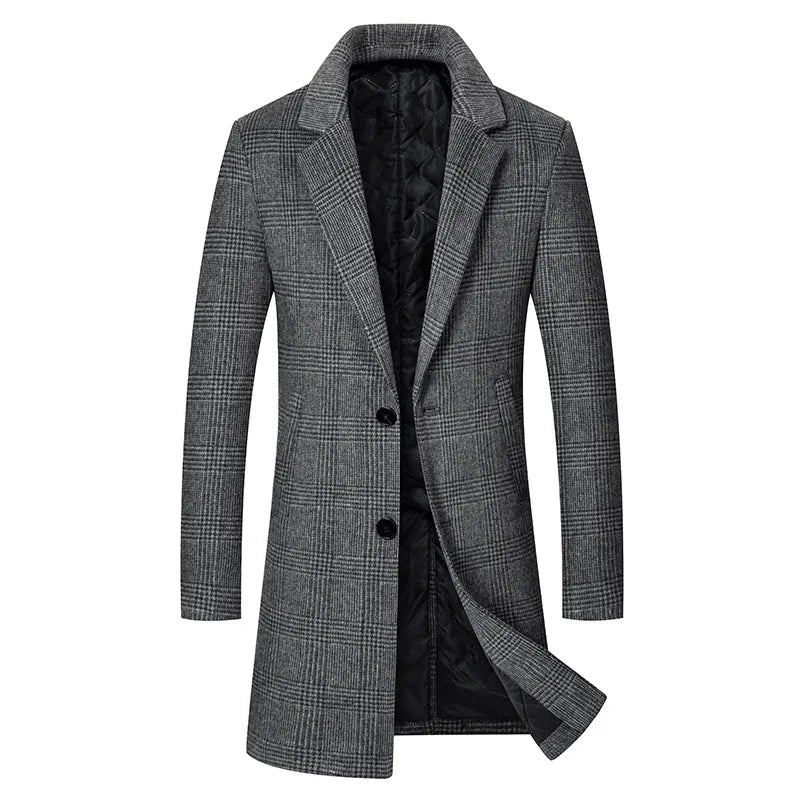 High Quality Mens Dark Gray Wool Trench Coat Winter Warm Long Jacket Business Casual Party Asian Size M-4XL