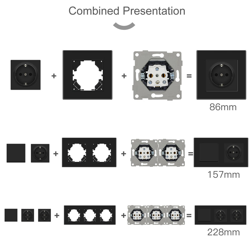 BSEED EU Standard Button Light Switch 1/2Gang 1/2Way Wall Socket USB Type-C DIY Function Parts Glass Panel Free Combination