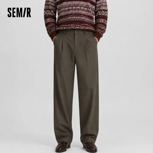 ខោបុរស Semir ធម្មតាឆ្នាំ ២០២៦ និទាឃរដូវថ្មីចង្កេះខ្ពស់ជើងធំទូលាយរលុងស្ទីល Old Money ខោស្លីមខ្ពស់