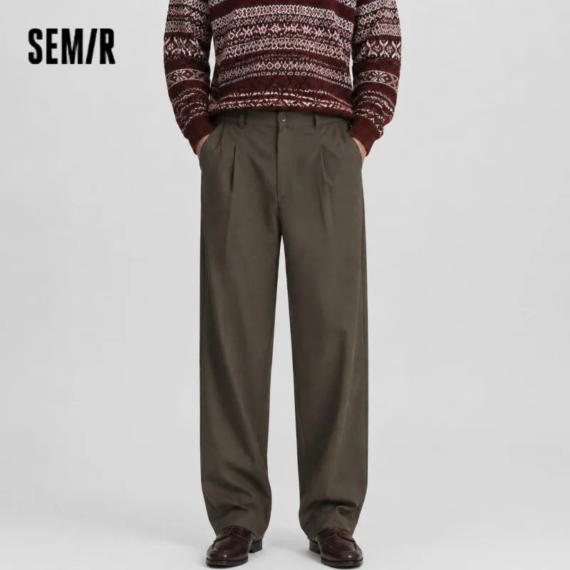 Semir Men Casual Pants 2026 Spring New High Waist Wide Leg Loose Drape Old Money Style Slimming Tall Pants