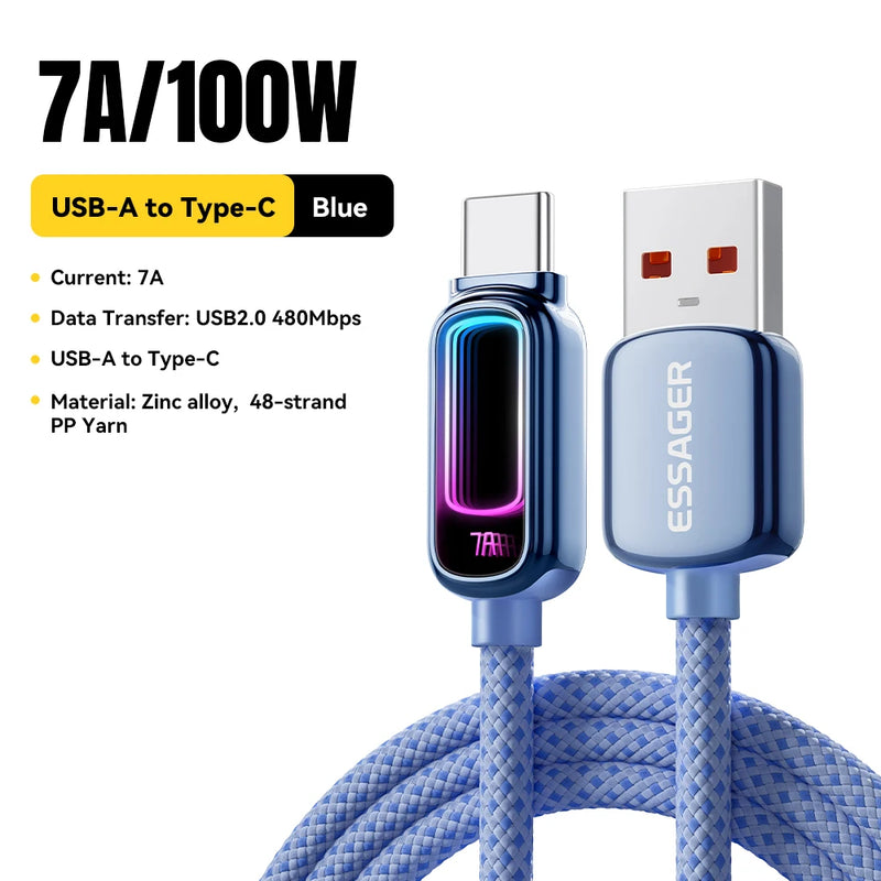 Essager 7A USB Type C Cable For Realme Xiaomi Huawei OPPO 100W PD Fast Charging Cable For MacBook Laptop iPhone 17 iPad Samsung