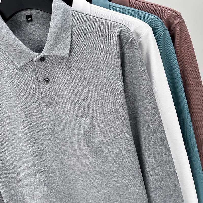 Durable 100% Cotton Men Polo Shirt,Autumn Leisure Long Sleeve, Breathable Lapels T-shirt, 16 Colors, Perfect for Golf and Sports