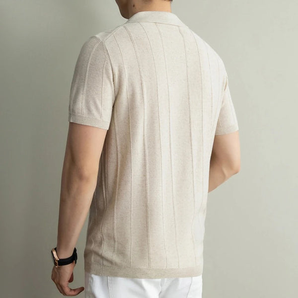 Premium Quality - Men's Linen Blend Polo Shirt - Summer Breathable Short Sleeve Collared Top Trendy Casual Wear for Men