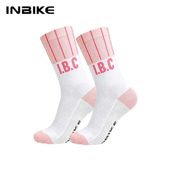 INBIKE Women Cycling Running Socks Mid-Crew Anti-Slip Cushion Breathable Quick-Dry Outdoor Hiking Fishing Sock Moisture Wicking