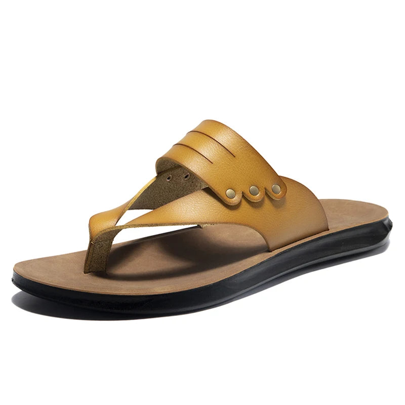 Summer Men Casual PU Leather Flip Flops Slippers Flat Outside Slipper 46 47 Chanclas Hombre Dropshipping