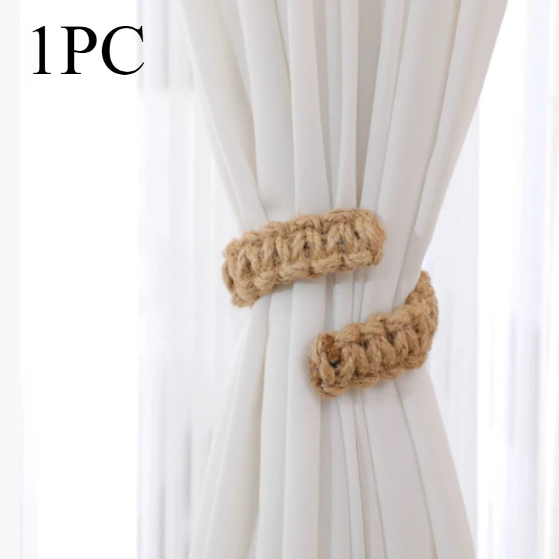 [Hand-Woven Hemp Rope Bracket] 3pcs Hand-Woven Hemp Rope Curtain Tether - home decoration accessories modern decor curtain clip