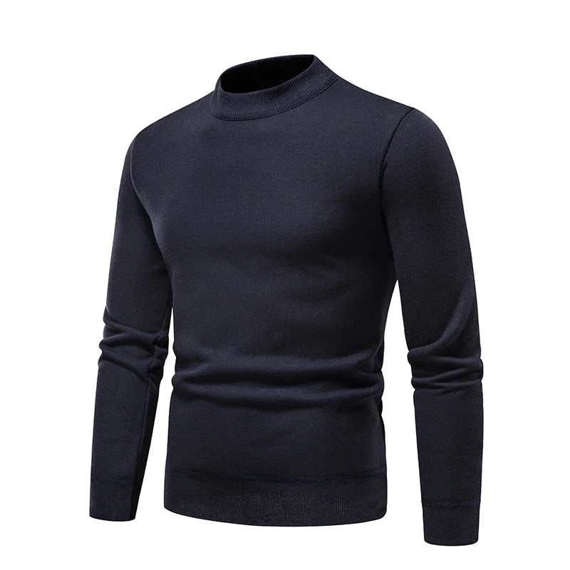 Mens Soft Touch Knit Top Mock Neck Fleece Lined Sweater Long Sleeve Elastic Fabric Autumn Winter Daily Pullover