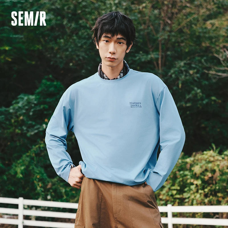 Semir Quick Dry Tshirt Men 2026 Spring Pattern Crew Neck Slightly Loose Letter Print Casual Versatile Basic Inner Layer Top
