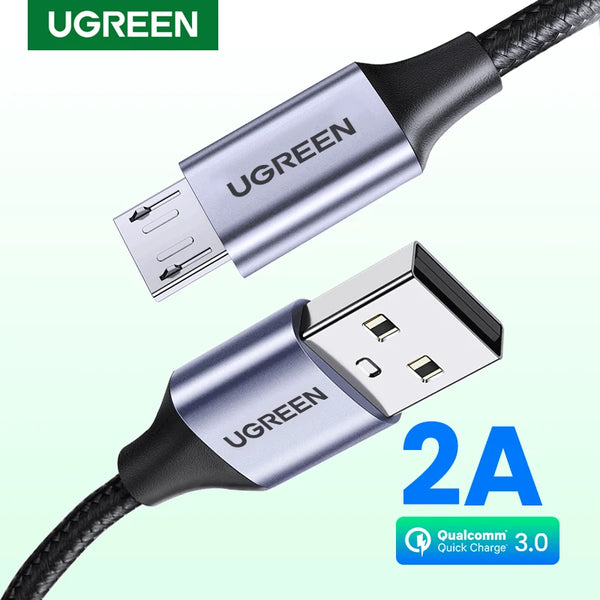 ខ្សែសាក Ugreen Micro USB 2A Nylon សាកលឿនសម្រាប់ Samsung Xiaomi HTC USB Charger Data Cable Mobile Phone Cable