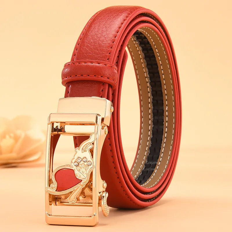 Red Women's Automatic Buckle Belt, Fashion Casual Belts Cinturon Male Waistband White Black 90cm-115cm
