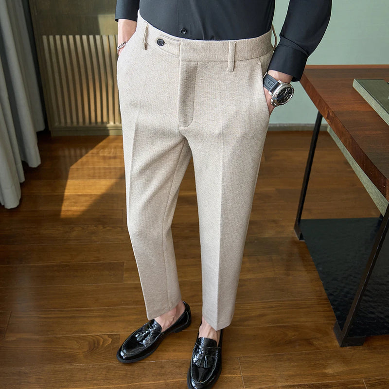 2026 Men's Black Herringbone Pants, Winter Fashion Slim Trousers, Gray, Brown, Coffee, Apricot, Green To Choose From,Asian Size