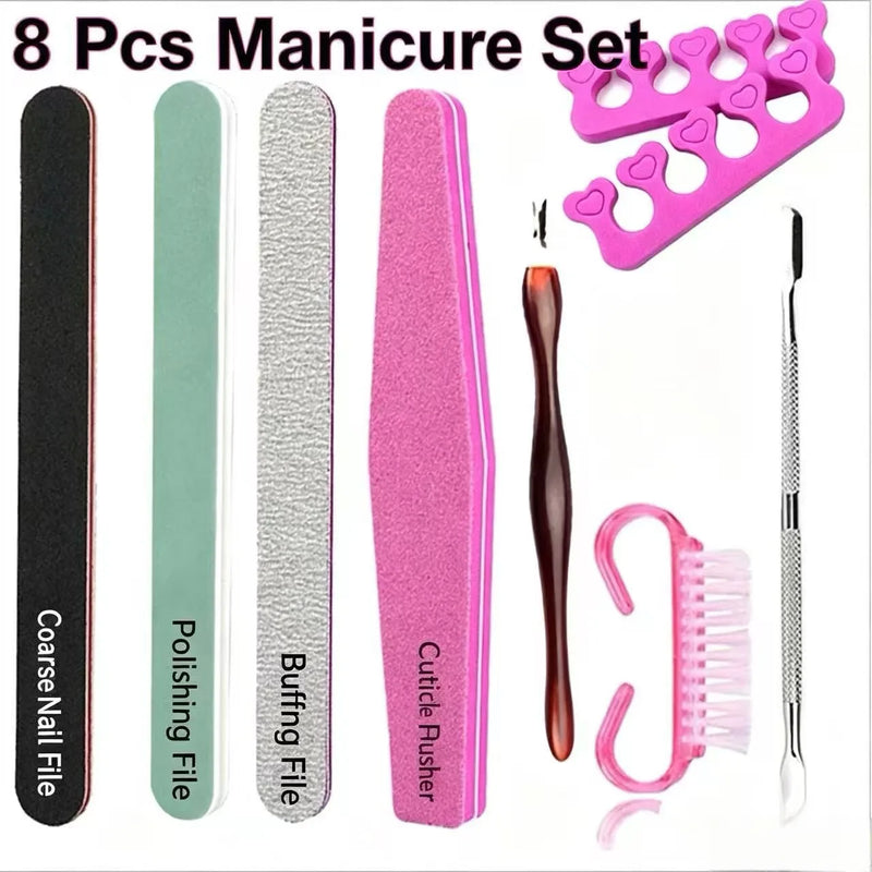 8/5Pcs Manicure Pedicure Tools Set Nail File Buffer Cuticle Pusher Remover Toe Separator Nail Art Care Kit For Salon Home DIY