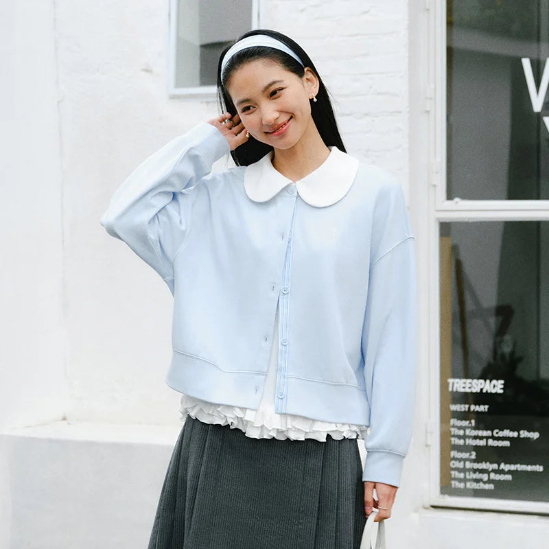 Semir Layered Jacket Women 2026 Spring Short Crew Neck Striped Spliced Loose Drop Shoulder Embroidered Casual Fashion Top