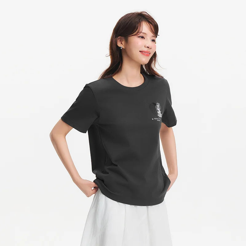 Semir Womens Tshirt 2026 Dog Embroidered Pure Cotton Loose Cute Pattern Casual Style Soft Daily Wear