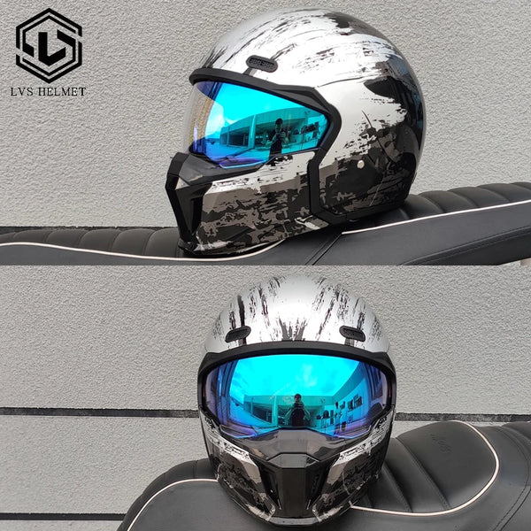 LVS motorcycle retro helmet modular detachable combination full helmet semi covered pilot helmet off-road helmet DOT approved